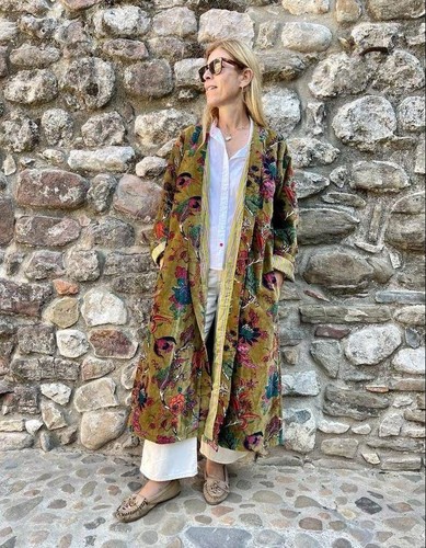 Indian green floral - green, kimono